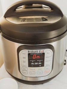 Front view of instant pot duo 6-quart version 2 showing ON on display panel