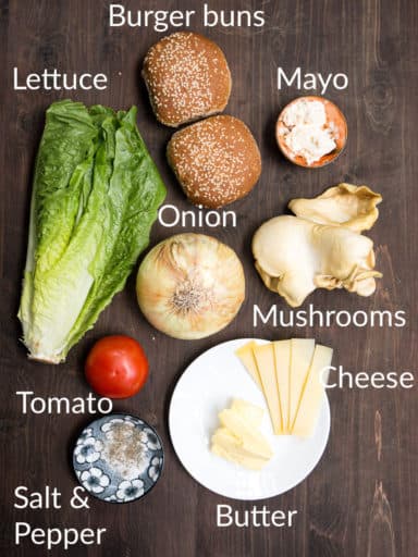 The ingredients for making a meatless mushroom burger