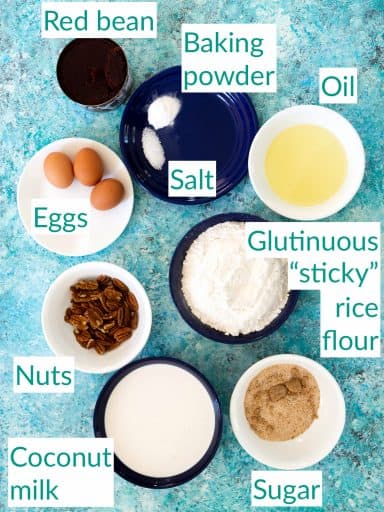 The ingredients for making red bean glutinous rice cake