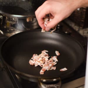 Pan fry the chopped bacon