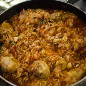 Close up shot of cooked Jambalaya. Recipe from garlicdelight.com.
