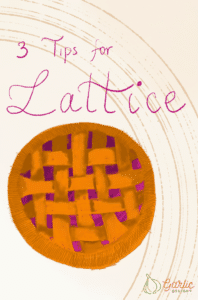 Lattice Cherry Pie on cream background. Illustration from garlicdelight.com.