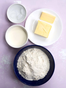 Ingredients for making pâte brisée, buttery pastry crust recipe