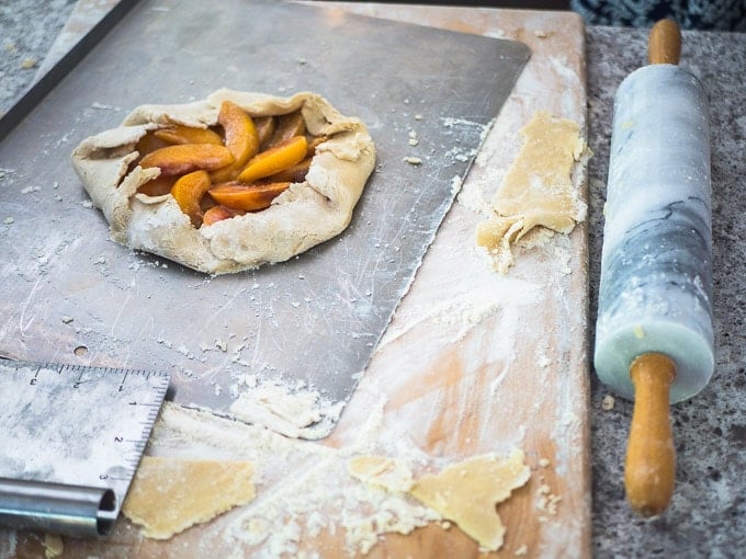 Peach galette before placing in the oven