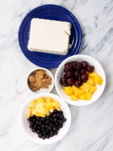 The ingredients for a fruit smoothie made with silken tofu