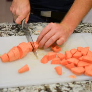 Picture chop the sweet potatoes